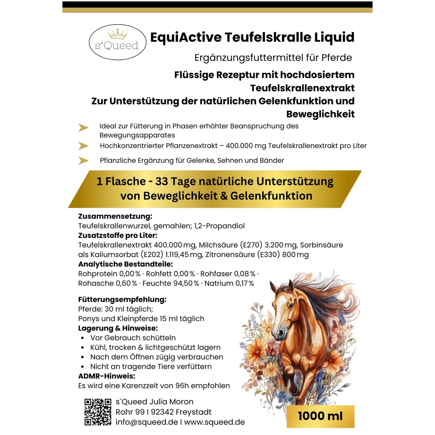 EquiActive Teufelskralle Liquid – Teufelskralle Pferd flüssig 1000 ml