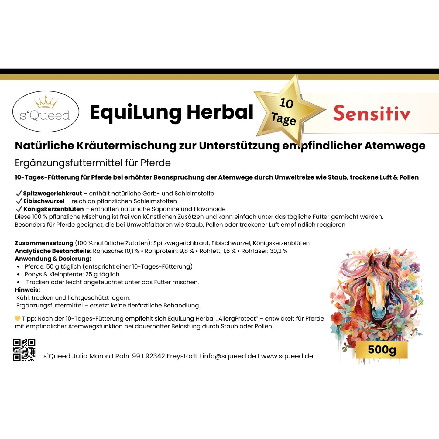 EquiLung Herbal Sensitiv – Atemwegskräutermischung für Pferde bei hoher Belastung durch Staub, Pollen & Umweltreize