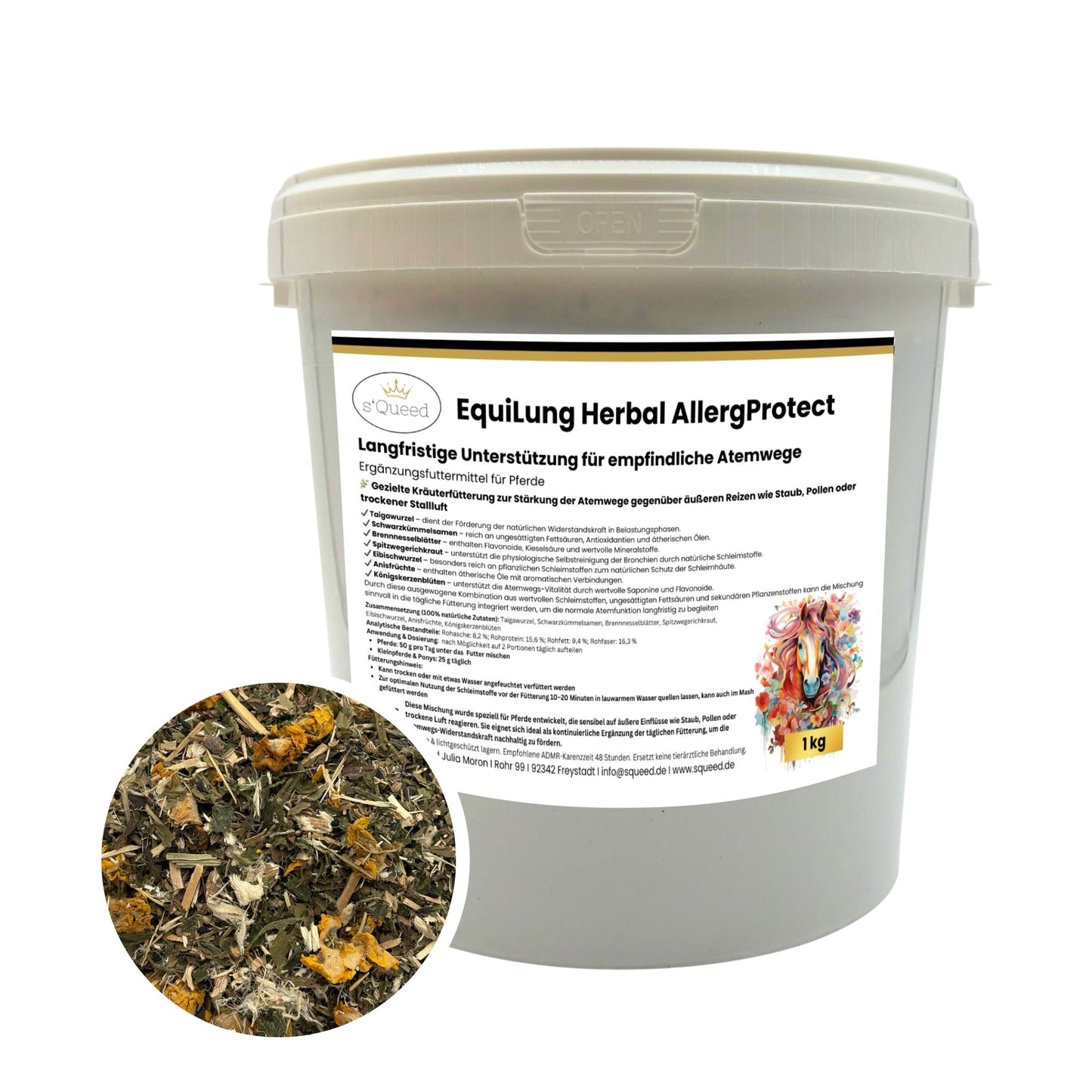 EquiLung Herbal AllergProtect 1kg - Atemwegskräutermischung für Pferde zur Langzeitfütterung bei sensiblen Atemwegen gegenüber Umweltreizen
