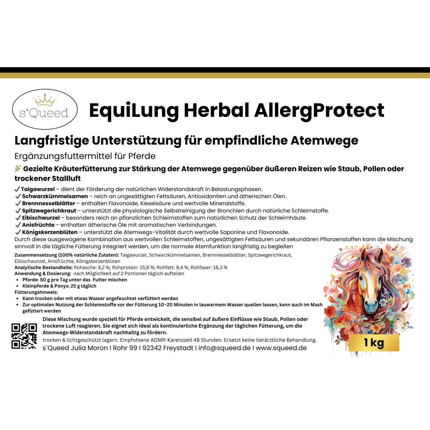EquiLung Herbal AllergProtect 1kg - Atemwegskräutermischung für Pferde zur Langzeitfütterung bei sensiblen Atemwegen gegenüber Umweltreizen