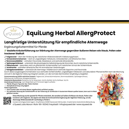 EquiLung Herbal AllergProtect 1kg - Atemwegskräutermischung für Pferde zur Langzeitfütterung bei sensiblen Atemwegen gegenüber Umweltreizen