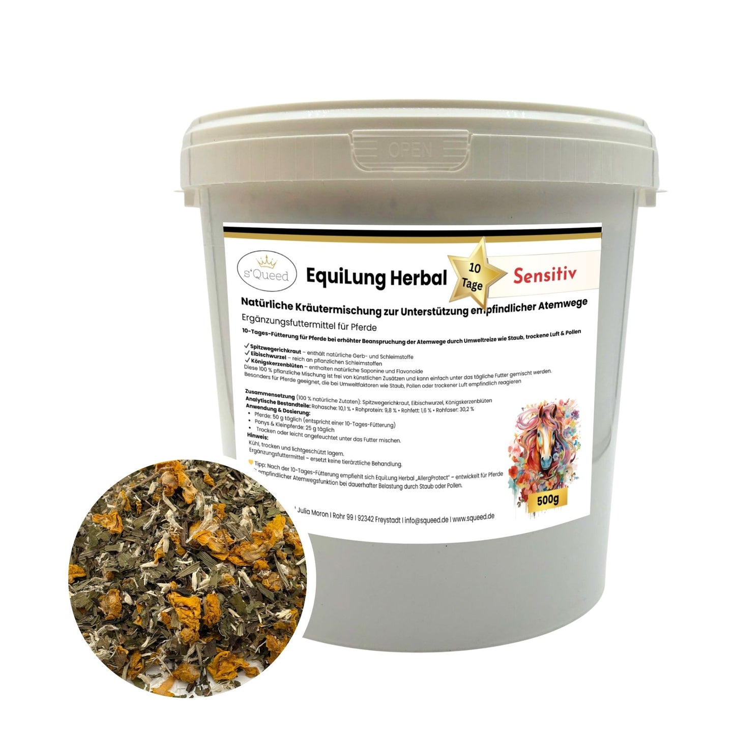 EquiLung Herbal Sensitiv – Atemwegskräutermischung für Pferde bei hoher Belastung durch Staub, Pollen & Umweltreize