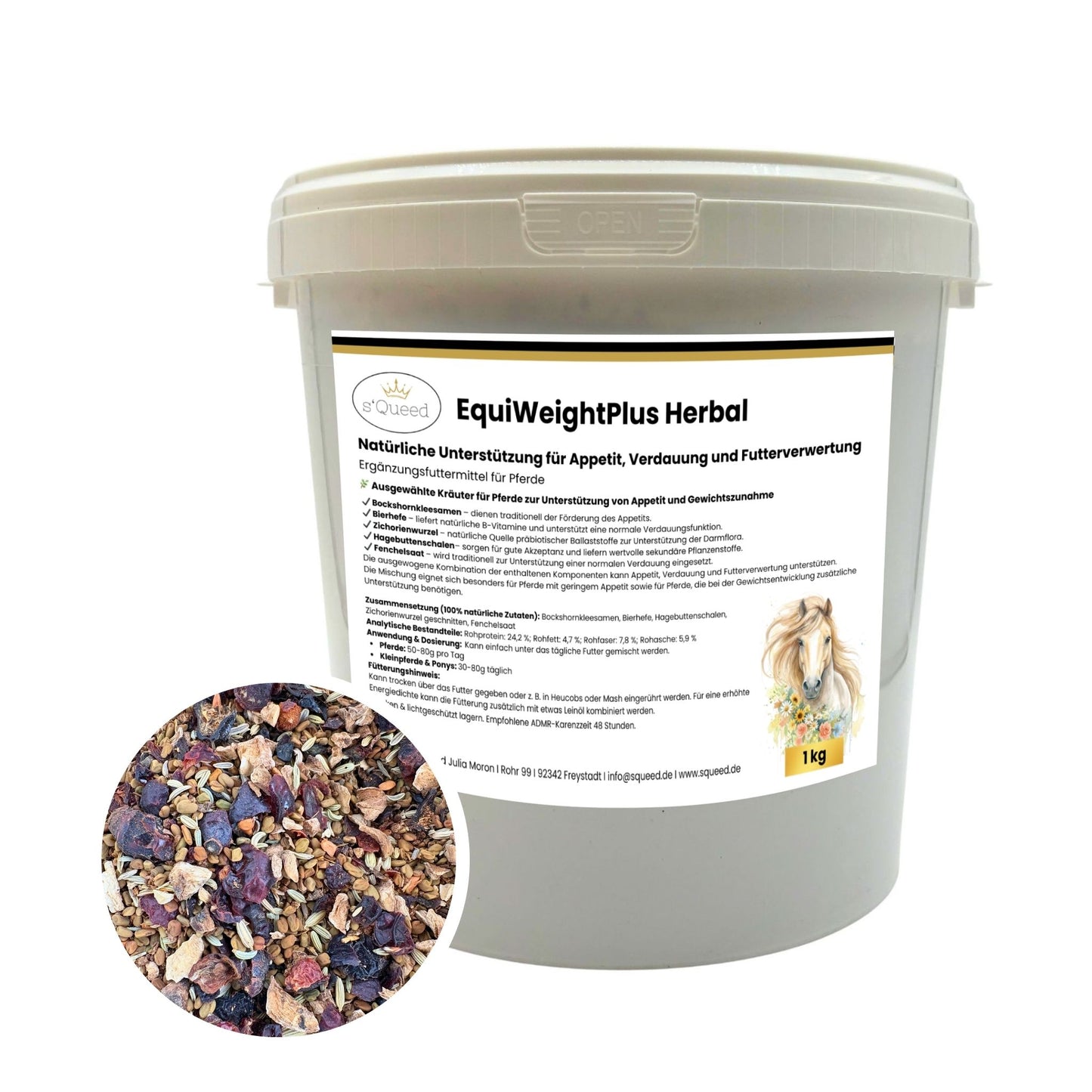 EquiWeightPlus 1kg - Kräutermischung für Pferde zur Unterstützung von Appetit und Verdauung