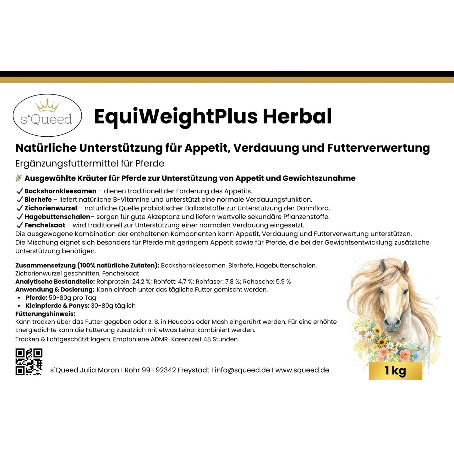 EquiWeightPlus 1kg - Kräutermischung für Pferde zur Unterstützung von Appetit und Verdauung